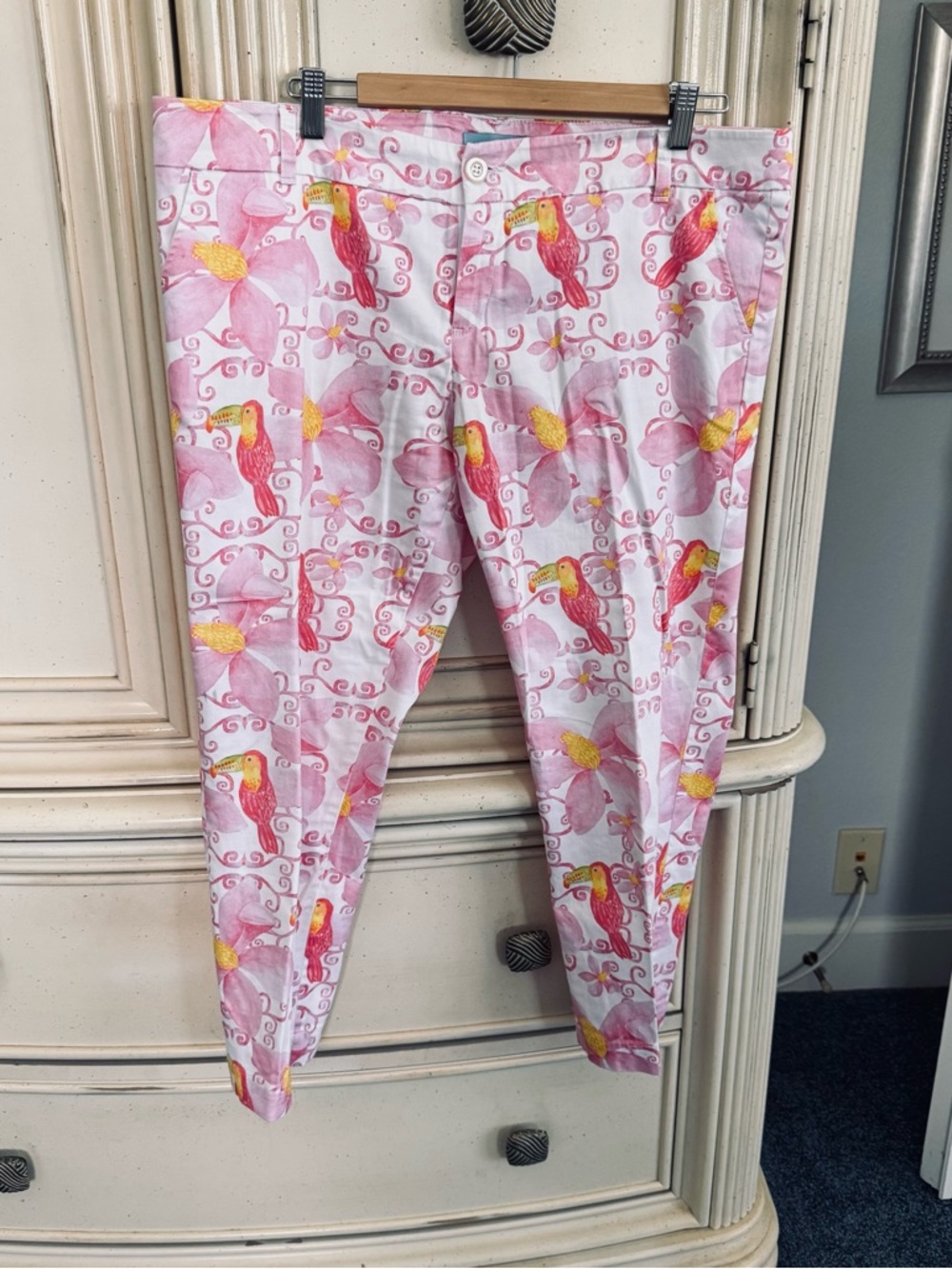 Kaeli Smith Pink Tropical Parrot Cropped Pants